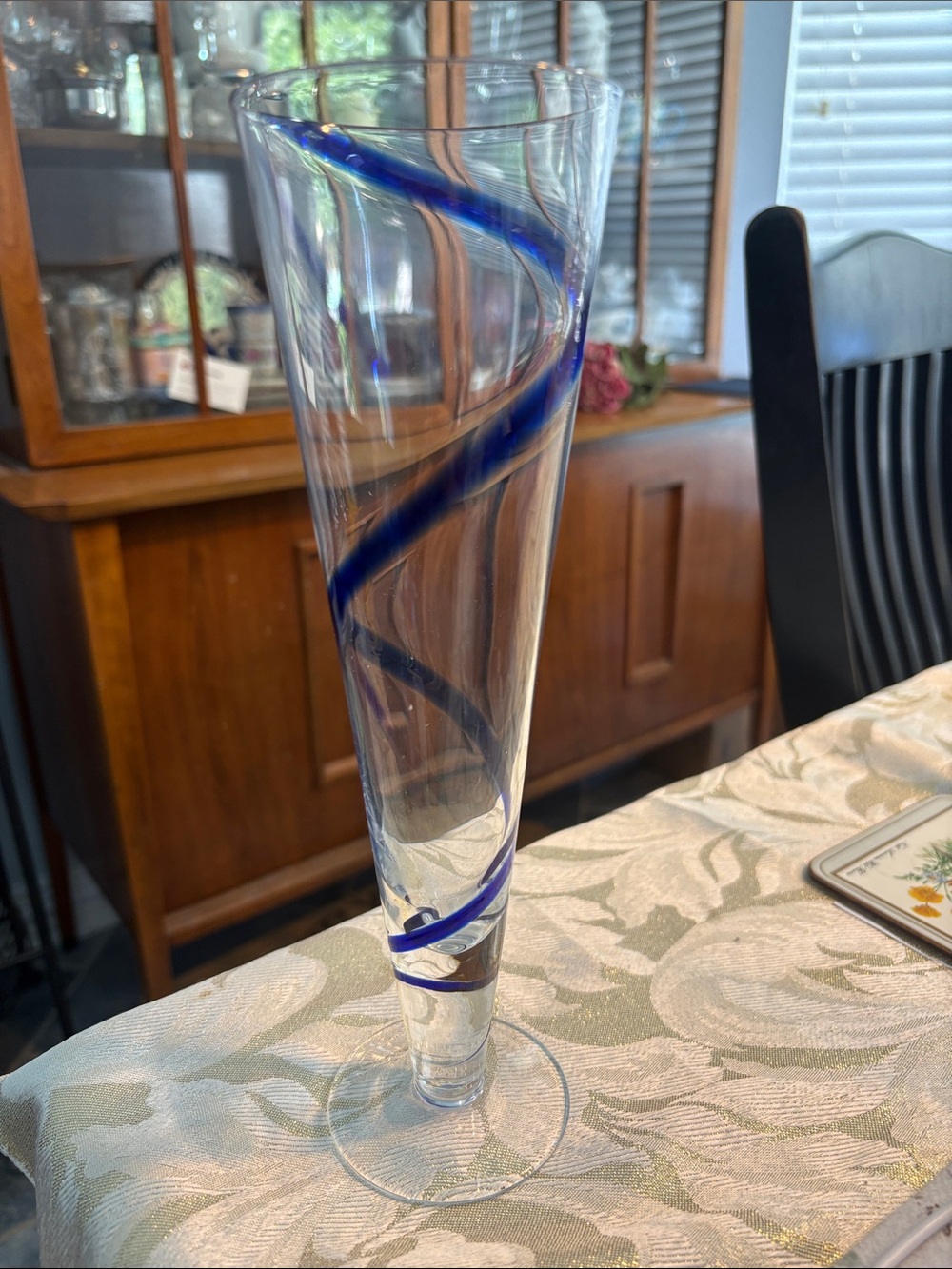 Pier 1 Clear Pilsner Glass with Blue Spiral Accent